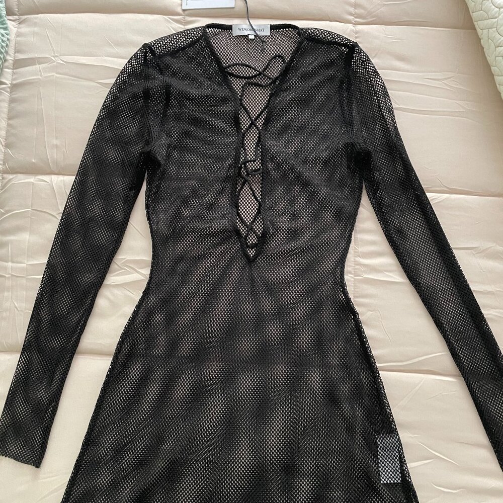 NWT WeWoreWhat - V-Neck Lace Up Mini CoverUp